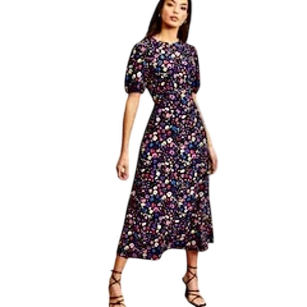 Lipsy London Black Multicolor Leopard Stretch Knit Maxi Dress Puffed Sleeve 10